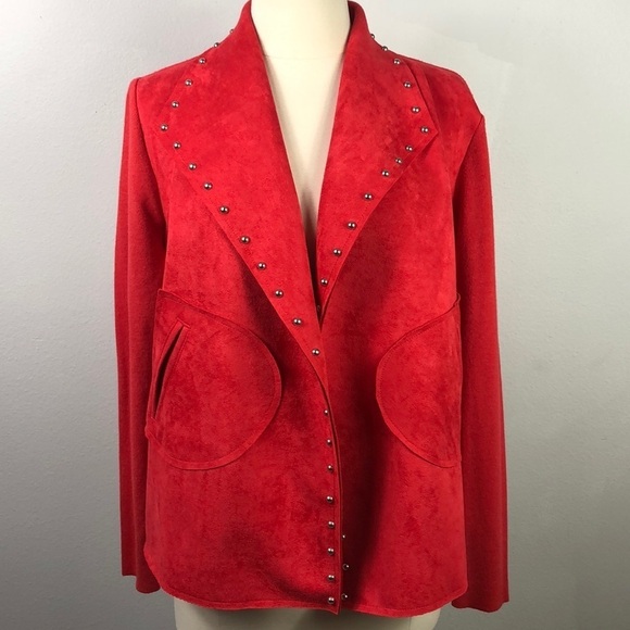 Sioni Jackets & Blazers - NWT New Sioni Crop Jacket Red Studded Soft Suede Medium